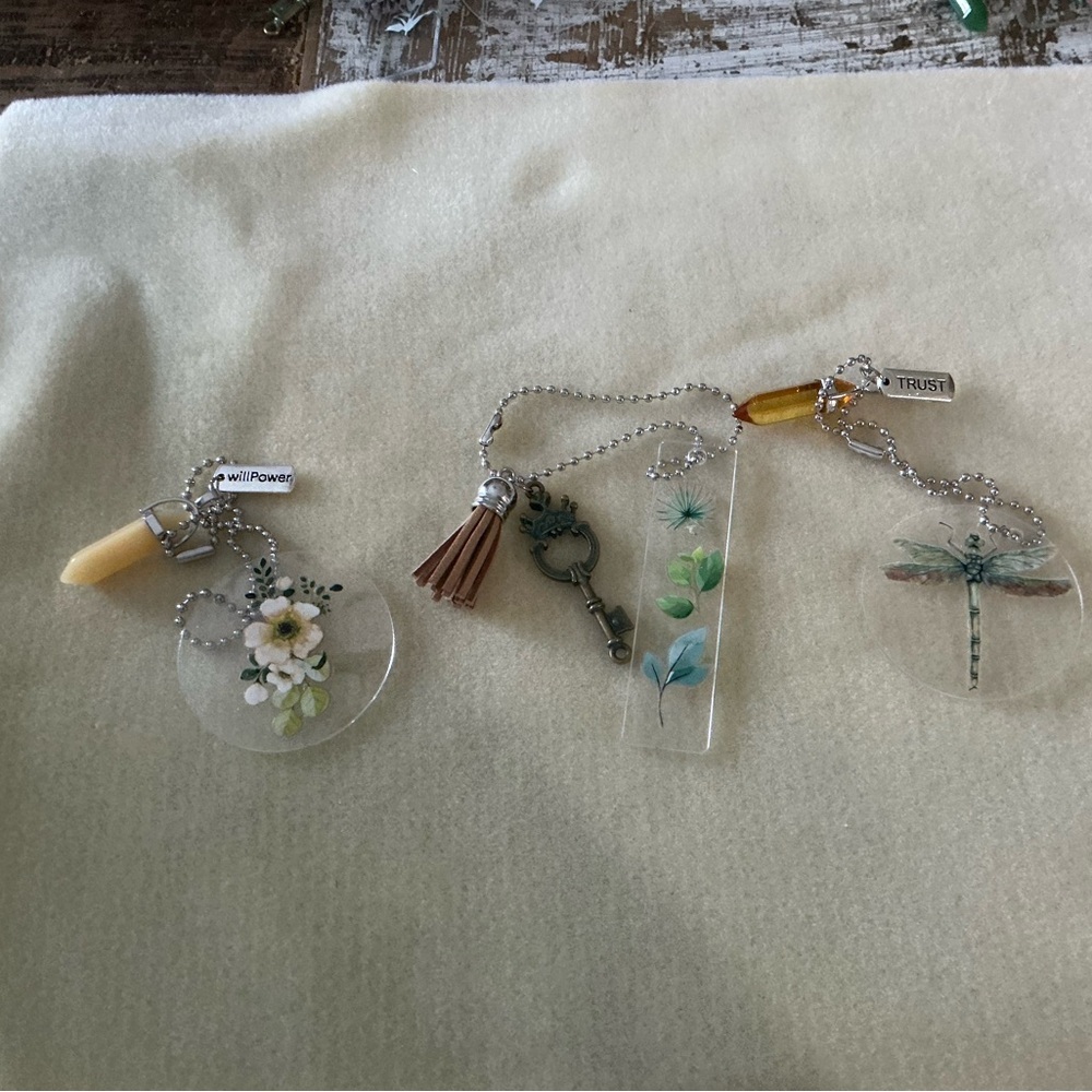 Set of 3 handmade rearview mirror hangars.  Chain is 10”